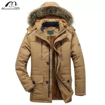 MaiDangDi Мужская хлопковая куртка с меховым воротником, толстый и нечеткий воротник, мужская одежда, уличная ветрозащитная водонепроницаемая куртка больших размеров