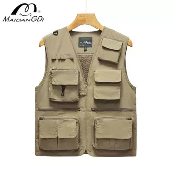 Майка MaiDangDi Мужская однотонная, рабочая одежда в минималистском стиле, уличная одежда для рыбалки с несколькими карманами, повседневная куртка оверсайз 5XL