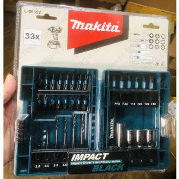 Makita, 33 шт., набор ударных отверток E-06622, многофункциональные электрические отвертки с шестигранной головкой, черная дрель по металлу