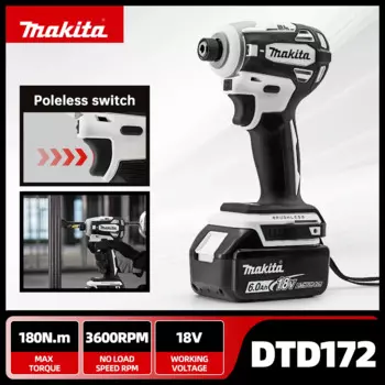 Makita DTD172 Беспроводная электрическая отвертка Бесщеточная ударная отвертка Перезаряжаемый портативный компактный электроинструмент для батареи 18 В