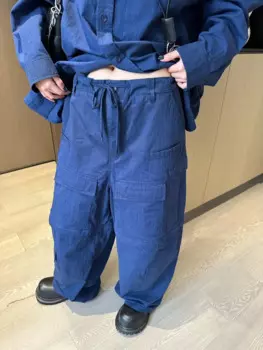 Маленькие и модные женские брюки, модная рабочая одежда в западном стиле, большие карманы, большие силуэты, широкие брюки со шнуровкой