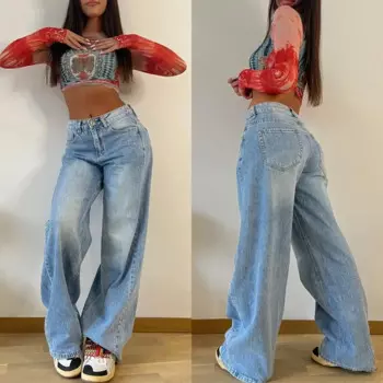Mandylandy, ретро-джинсы в американском стиле, женские длинные брюки с широкими штанинами, популярные свободные джинсы для девушек, женские прямые джинсы с высокой талией