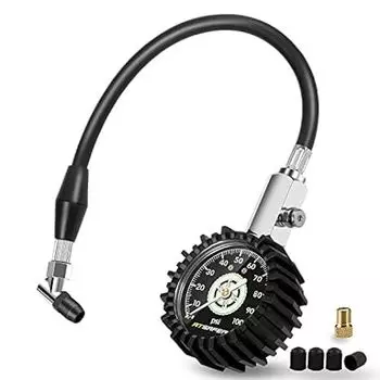 Манометр для шин ATsafepro, 100 PSI, 30 PSI, 15 PSI, светится в темноте 2,5 дюйма, циферблат, механический манометр для шин, гибкий шланг, угловой патрон