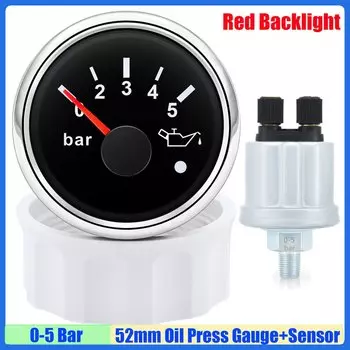 Манометр масла 52 мм с сигнализацией, красный светодиод, 0-5 бар, 0-10 бар, масляный пресс + датчик 1/8NPT для авто, морской яхты, 12 В, 24 В, на заказ