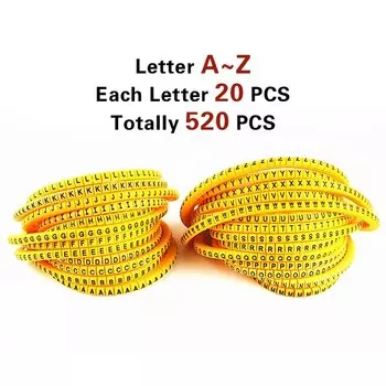 Маркер для кабеля флейта, 1,2,3 этикетки с буквами от A до Z номер кабеля от 0 до 9 размер кабеля 1,5 2,5 4 6 кв. мм желтый Цветной маркер для кабеля из ПВХ