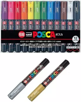Маркеры для акриловой краски Uni Posca, 12/15 шт., зеркальные фломастеры для наконечников из войлока, записывают на различных поверхностях, водорастворимые нетоксичные
