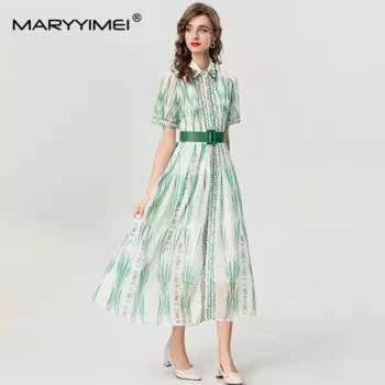 MARYYIMEI женское шикарное элегантное дизайнерское платье с отложным воротником, инкрустированное кристаллами, однобортное повседневное праздничное платье со шнуровкой