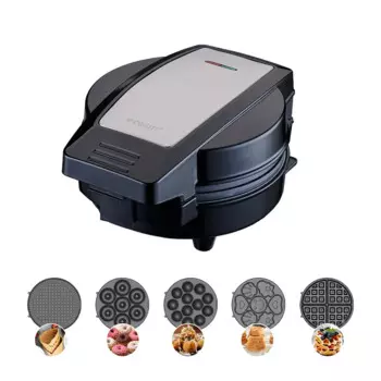 Машина для изготовления пончиков 5-в-1, многофункциональная пластина с антипригарным покрытием, быстрый нагрев, подходит для сэндвичей, вафель, пончиков