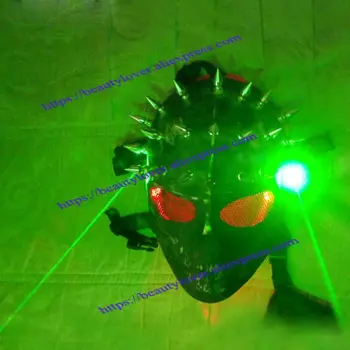 Маска для показа сцены Future technology светильник ящаяся маска для Хэллоуина, вечерние НКИ, Рождества, Мужская лазерная маска с шипами, костюм черепа