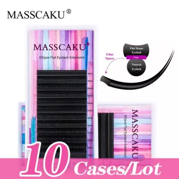 MASSCAKU 10 штук/лот профессиональные плоские ресницы эллипса в форме стабильных искусственных ресниц черного цвета