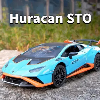 Масштаб 1/24, Lamborghini Huracan STO, Спортивная модель автомобиля, игрушка, литые под давлением металлические двери, открытые звуки, модели автомобилей, подарок для детей