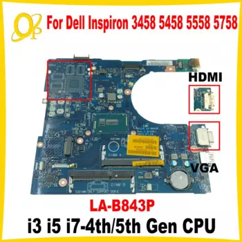 Материнская плата AAL10 LA-B843P для Dell Inspiron 3458 3558 5458 5558 5758, материнская плата Laotop с процессором i3 i5 i7-4-го/5-го поколения DDR3, протестирована