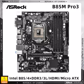 Материнская плата ASRock B85M Pro3 Intel B85 4XDDR3/3L 32 ГБ PCI-E3.0/2.0 SATA3/2 HDMI DVI Micro ATX материнская плата