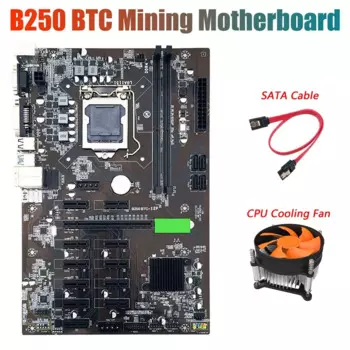 Материнская плата BTC B250 Miner с вентилятором охлаждения процессора + кабелем SATA 12X слотов для видеокарты LGA 1151, DDR4 SATA3.0 для добычи BTC