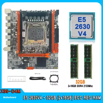 Материнская плата X99 D4M, модель Xeon E5 2630 V4 с процессором 32 Гб (2 шт. * 16 ГБ), DDR4, частота 2133 МГц, системная плата компьютера «сделай сам»