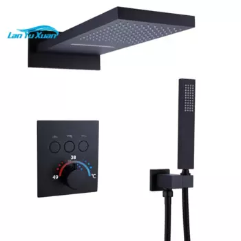 Матовая черная квадратная насадка для душа, термостат, дождевой Душ, набор для ванной комнаты, душевой термостатический набор