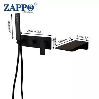 Матовый черный смеситель для душа ZAPPO, латунный кран «Водопад», настенный монтаж, для раковины