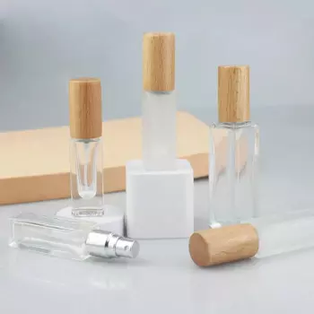 Матовый/прозрачный стеклянный флакон для духов с крышкой из бука, 30 шт., 3-20 мл, пустые флаконы для парфюма с распылителем, многоразовый флакон