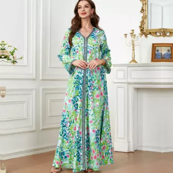 Макси-платье с цветочным принтом, в мусульманском стиле