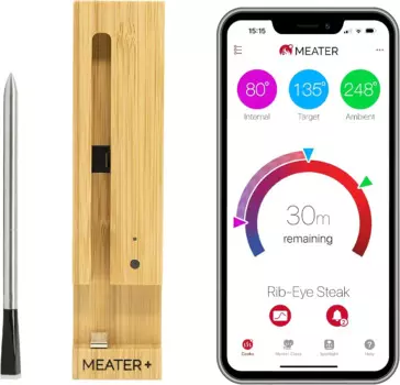 MEATER Plus: Беспроводной интеллектуальный термометр для мяса с Bluetooth | Дальний радиус действия | Измерение внутренней и температуры окружающей среды | для барбекю, духовки, G