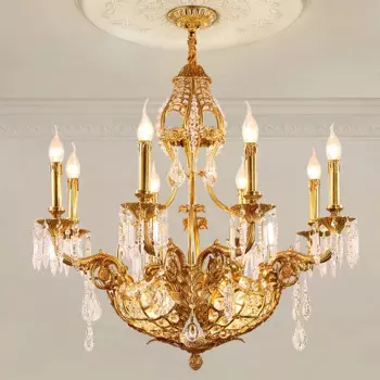 Медные люстры в стиле французского барокко, украшение для гостиной, столовой, купольная фойе, европейская Золотая латунная Хрустальная Подвеска светильник