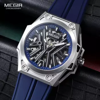 MEGIR автоматические механические часы для мужчин модные скелетонизированные циферблаты военные спортивные водонепроницаемые наручные часы с силиконовым ремешком 8603