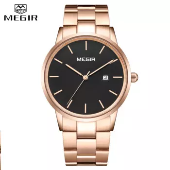 MEGIR розовое золото кварцевые часы для мужчин ремешок из нержавеющей стали Классический Простой циферблат аналоговые наручные часы мужские 2164