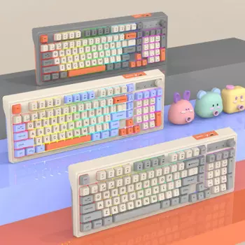Механическая игровая клавиатура K98, беспроводная Bluetooth-совместимая двухрежимная клавиатура с возможностью горячей замены USB-C, ретро-клавиатура с подсветкой, офисная клавиатура