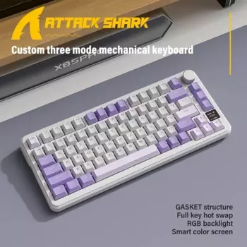 Механическая клавиатура Attack Shark X85PRO с интеллектуальным цветным экраном, структура GASKET, полноклавишная горячая замена, подсветка RGB, ручка из сплава, Win/Mac