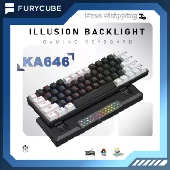 Механическая клавиатура FURYCUBE KA646, 60% 63 клавиши, проводная, Type-C, с горячей заменой, RGB, ILLUSION, белая геймерская мини-игровая клавиатура с подсветкой