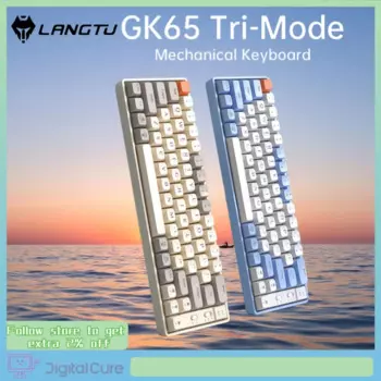 Механическая клавиатура Langtu Gk65 Thri- Mode, 65 клавиш, горячая подсветка, тихая беспроводная клавиатура 2,4g, Bluetooth, компьютерная игровая клавиатура
