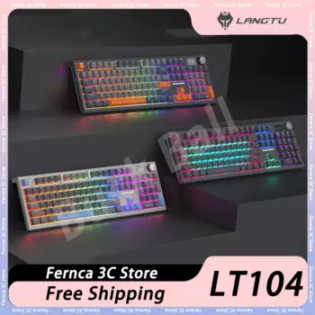 Механическая клавиатура LANGTU LT104, трехрежимная клавиатура с RGB подсветкой и функцией горячей замены, многофункциональная ручка, Офисная Беспроводная игровая клавиатура для ПК