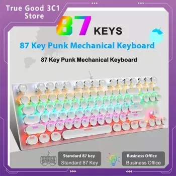 Механическая клавиатура, проводная клавиатура в стиле панк, 87 клавиш, с подсветкой, для игр дома и офиса
