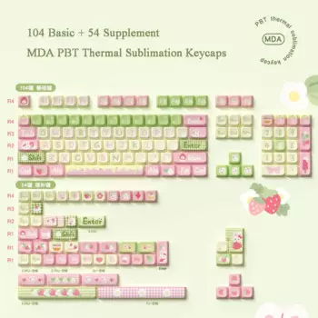 Механическая клавиатура с клавишами клубничного молока MDA PBT, термосублимационные клавиши, розовые, зеленые, белые клавиши, без подсветки, 6.25u 7u, клавиатура с механической клавиатурой
