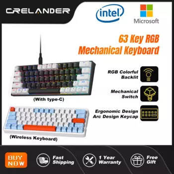 Механическая клавиатура ZA646, игровая клавиатура с 63 клавишами RGB, разные цвета, для ноутбука, киберспорта, 2,4 ГГц, Беспроводная Bluetooth клавиатура