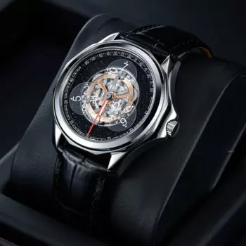 Механические Автоматические Мужские стальные часы OBLVLO со звездами и сапфировым колесом, водонепроницаемые креативные повседневные часы с кожаным ремешком