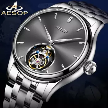 Механические часы AESOP Flying с турбийоном для мужчин, сапфировые водонепроницаемые ручные Мужские часы-скелетоны с турбийоном, роскошные стальные часы с ремешком