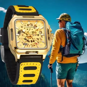 Механические часы FORSINING с автоматическим механизмом для мужчин, спортивные часы-скелетоны с полым силиконовым ремешком, мужские часы в подарок, мужские часы