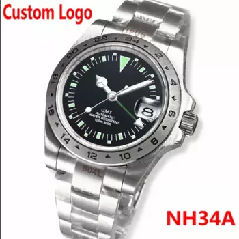 Механические часы на заказ, лучший бренд класса люкс NH34, автоматические часы GMT, спортивные сапфировые водонепроницаемые часы 39 мм, мужские часы relogio masculino
