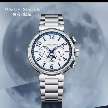 Механические модные мужские часы Willie Merck с полностью автоматической фазой Луны, водонепроницаемые мужские часы из нержавеющей стали 50 м 316