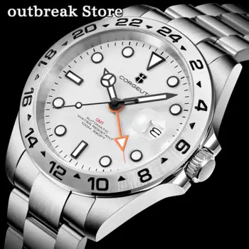 Механические наручные часы corgтеле NH34, белые часы из нержавеющей стали GMT, мужские часы reloj hombre