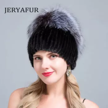 Меховая фабрика JERYAFUR, оптовая продажа, шапка из меха норки, вязаная шерстяная подкладка из лисы и кролика, модная зимняя меховая шапка, Женская лыжная шапка, шапка