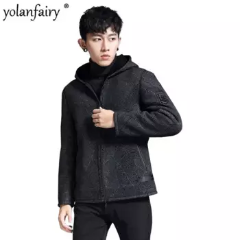 Меховое пальто с капюшоном, мужские композитные меховые куртки из овечьей шерсти, Мужская короткая шерстяная Меховая куртка, Мужская одежда, зимняя одежда F