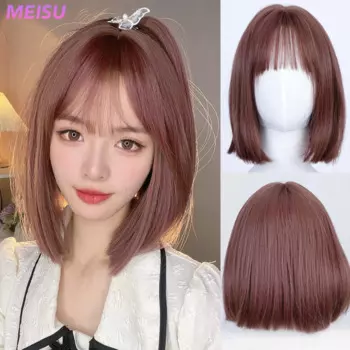 MEISU Bob 12-дюймовые Короткие Розовые лестничные челки парик из синтетического волокна термостойкий небликовый натуральный косплей ежедневно для женщин