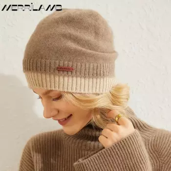 MERRILAMB 100% кашемировая шапка женская зимняя утолщенная теплая шапка с капюшоном головные уборы женские вязаные шапки