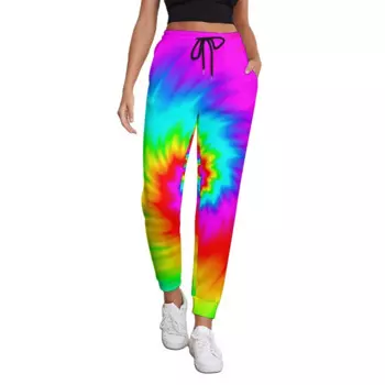 Мешковатые брюки Tie Dye Twist с радужным принтом в стиле ретро, большие джоггеры, осенние женские уличные брюки с принтом