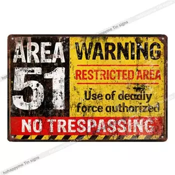 Металлическая табличка Area 51 hohappyme 20x30 см