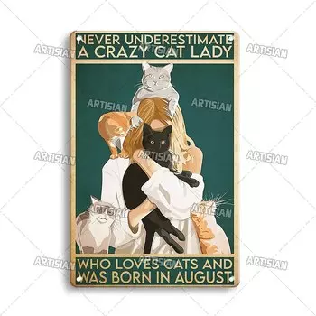 Металлическая табличка ARTISIAN Девушка и кот