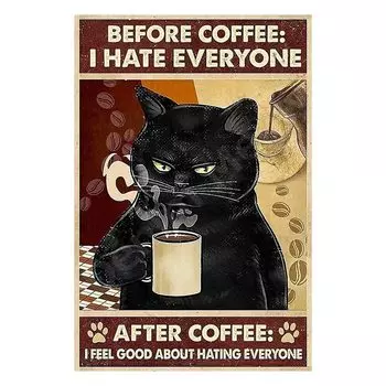 Металлическая табличка Denim Meow Черный кот