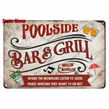 Металлическая табличка "Summer Swim Happy Place", Denim Meow